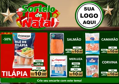 Modelo de Encarte para Encarte A4 Horizontal com o tema Sorteio de Natal para Peixaria