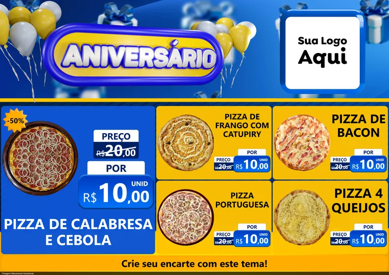 Modelo de Encarte para Encarte A4 Horizontal com o tema Aniversário para Pizzaria