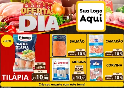 Modelo de Encarte para Encarte A4 Horizontal com o tema Ofertas do Dia para Peixaria
