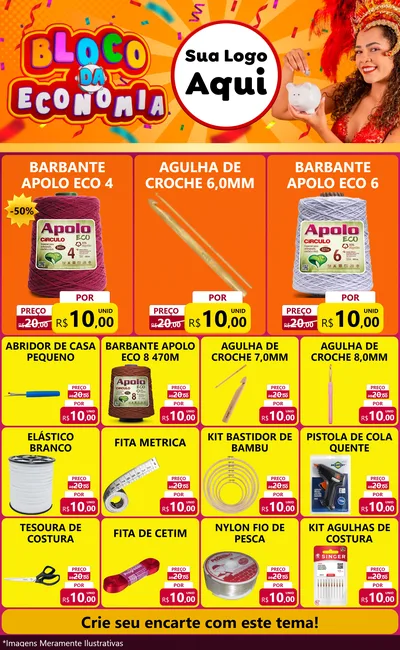 Modelo de Encarte para Encarte Grande com o tema Bloco da Economia para Armarinho e Aviamentos