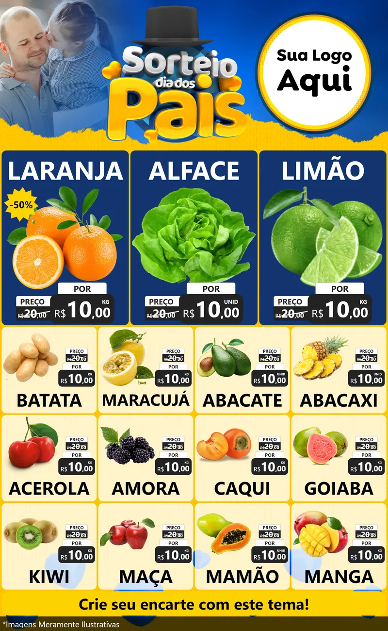Modelo de Encarte para Encarte Grande com o tema Sorteio Dia Dos Pais para Hortifrúti