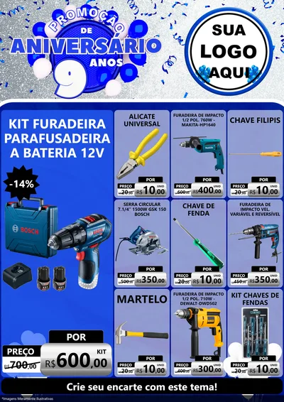 Modelo de Encarte para Encarte A4 Vertical com o tema Promoção de Aniversário - 9 Anos para Maquinas e Ferramentas
