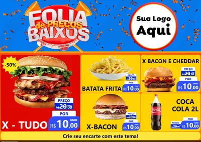 Modelo de Encarte para Encarte A4 Horizontal com o tema Folia de Preços Baixos para Hamburgueria