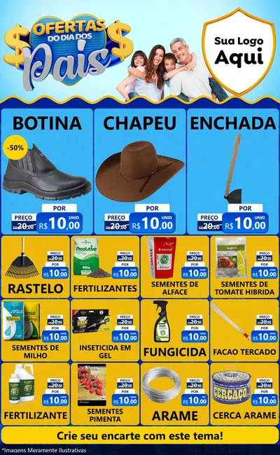 Modelo de Encarte para Encarte Grande com o tema Ofertas do Dia dos Pais para Agropecuária