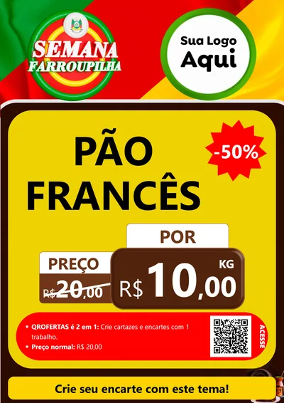 Modelo de Cartaz para Cartaz A4 Vertical com o tema Semana Farroupilha para Padaria