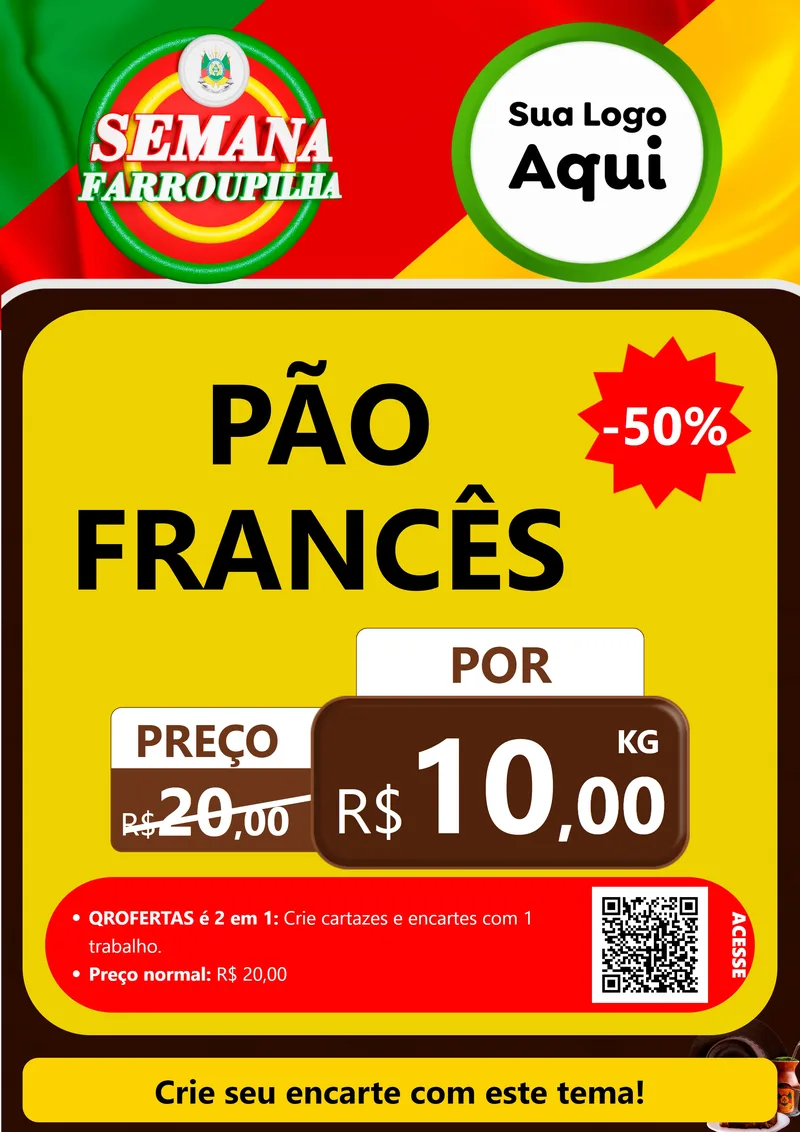 Modelo de Cartaz para Cartaz A4 Vertical com o tema Semana Farroupilha para Padaria