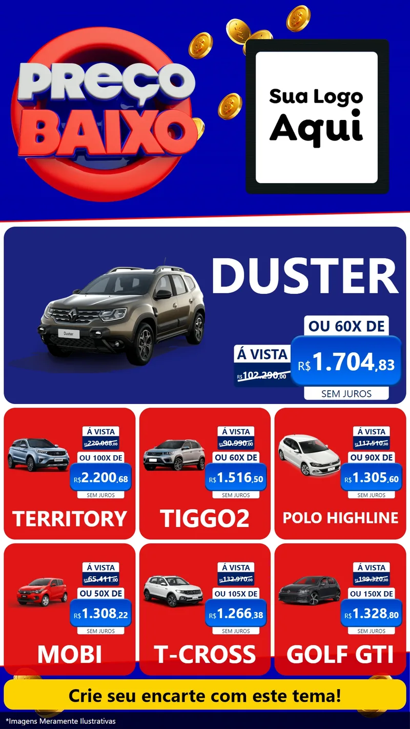 Modelo de Rede Social para Stories com o tema Preço Baixo para Concessionaria de Carros
