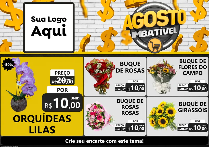 Modelo de Encarte para Encarte A4 Horizontal com o tema Agosto imbatível para Floricultura e jardim