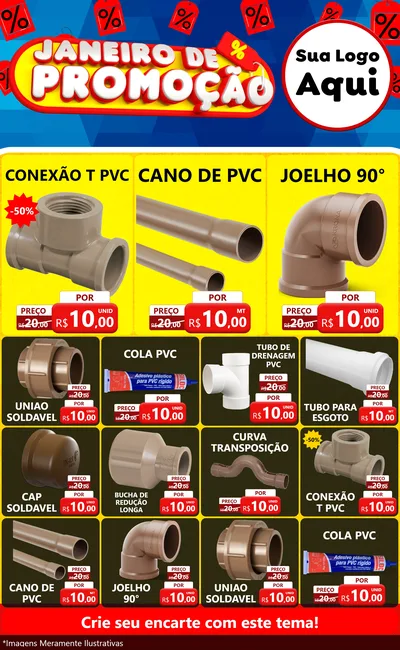 Modelo de Encarte para Encarte Grande com o tema Janeiro de Promoção para Tubos e conexões