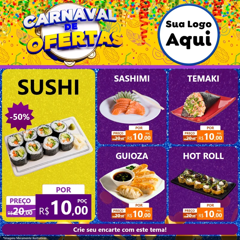 Modelo de Rede Social para Feed Facebook com o tema Carnaval de Ofertas para Comida japonesa