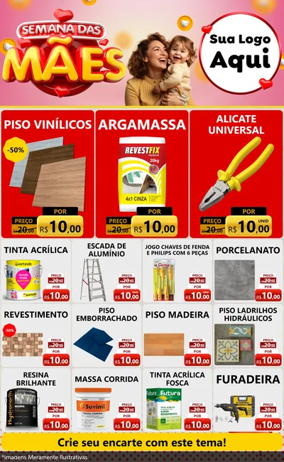 Modelo de Encarte para Encarte Grande com o tema Semana das Mães para Material para Construção