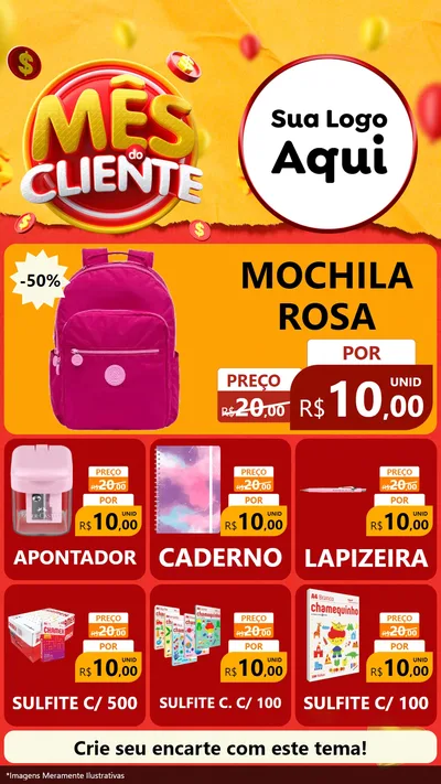 Modelo de Rede Social para Stories com o tema Mês do Cliente para Papelaria