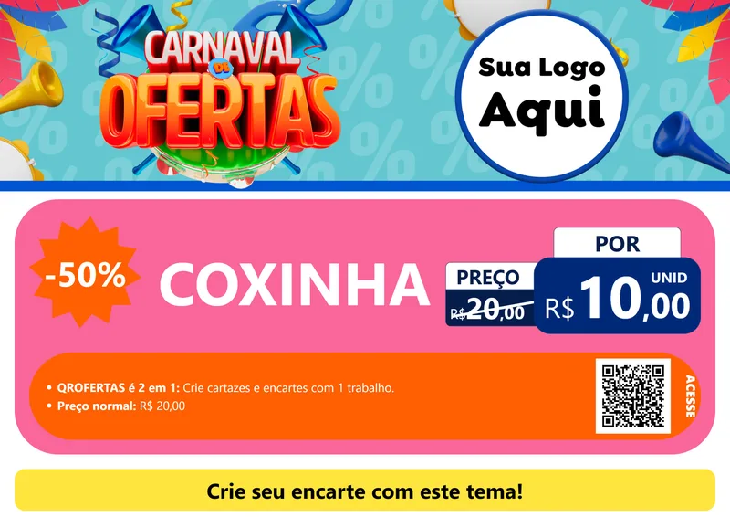 Modelo de Cartaz para Cartaz A4 Horizontal com o tema Carnaval de Ofertas para Salgadaria
