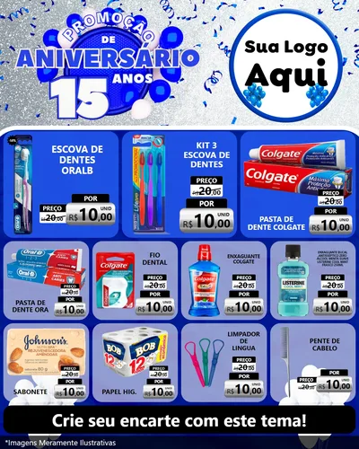 Modelo de Rede Social para Feed Instagram com o tema Promoção de Aniversário - 15 Anos para Higiene Pessoal