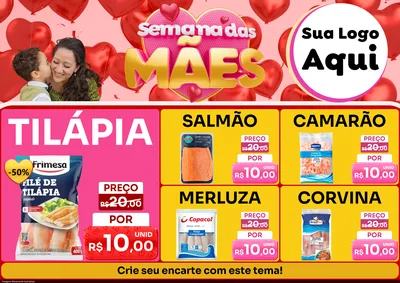 Modelo de Encarte para Encarte A4 Horizontal com o tema Semana Das Mães para Peixaria