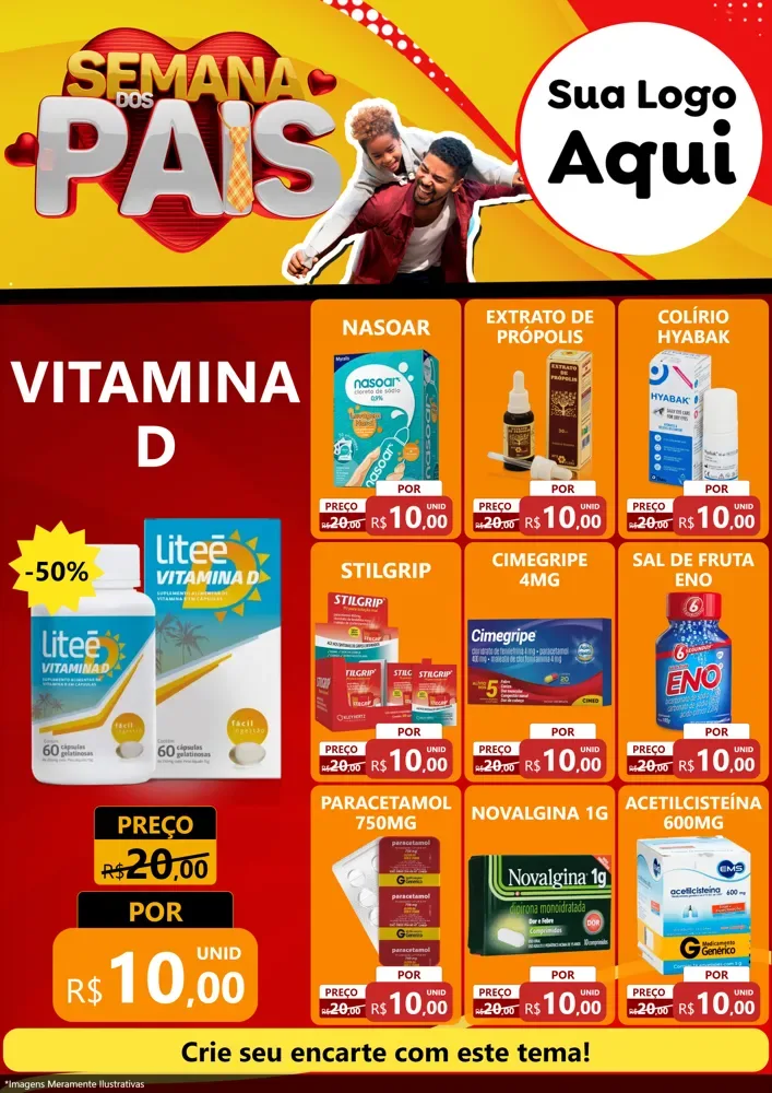 Modelo de Encarte para Encarte A4 Vertical com o tema Semana Dos Pais para Farmácia