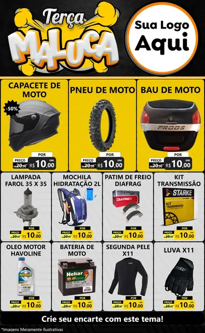 Modelo de Encarte para Encarte Grande com o tema Terça Maluca para Moto peças