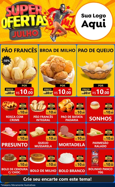 Modelo de Encarte para Encarte Grande com o tema Super Ofertas Julho para Padaria
