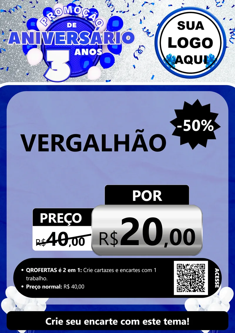 Modelo de Cartaz para Cartaz A4 Vertical com o tema Promoção de Aniversário - 3 Anos para Ferragens