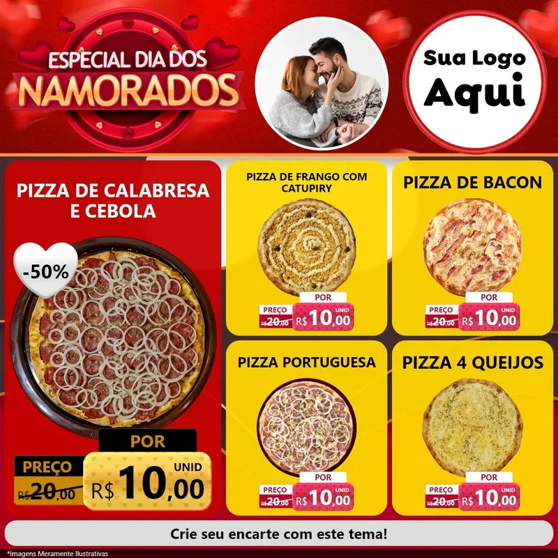 Modelo de Rede Social para Feed Facebook com o tema Especial Dia Dos Namorados para Pizzaria