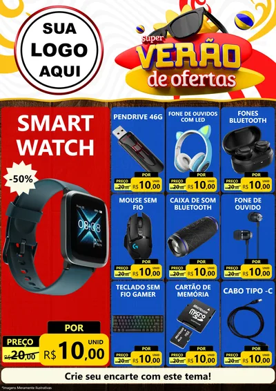 Modelo de Encarte para Encarte A4 Vertical com o tema Super Verão de Ofertas para Informática