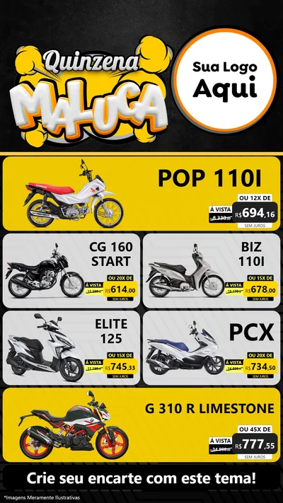 Modelo de TV para TV Vertical com o tema Quinzena Maluca para Concessionaria de Motos