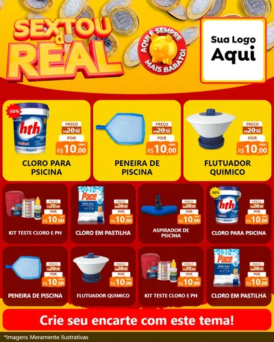 Modelo de Rede Social para Feed Instagram com o tema Sextou do Real para Produtos para Piscina