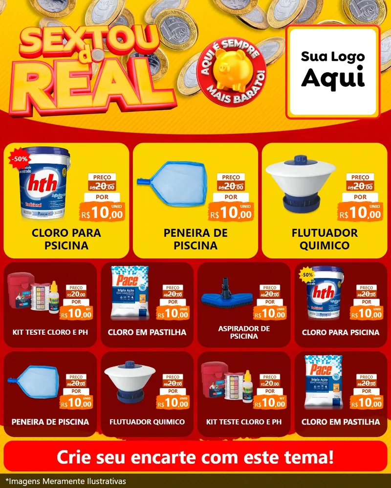Modelo de Rede Social para Feed Instagram com o tema Sextou do Real para Produtos para Piscina