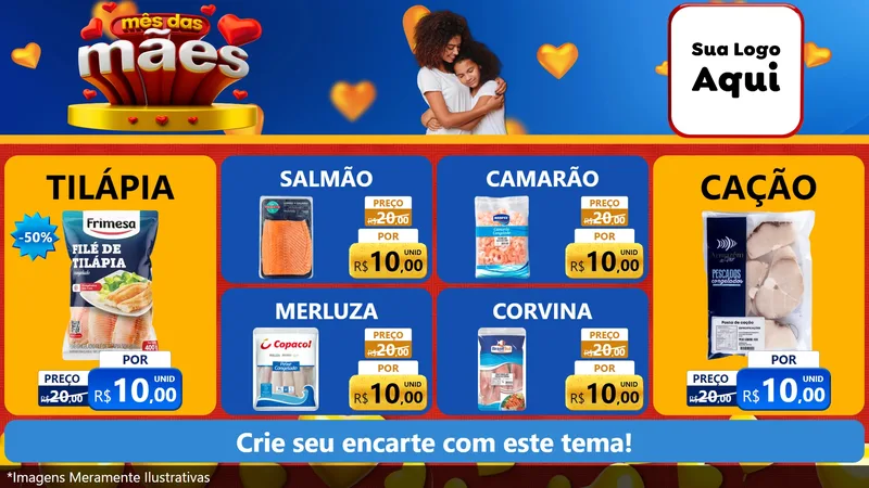 Modelo de TV para TV Horizontal com o tema Mês das Mães para Peixaria