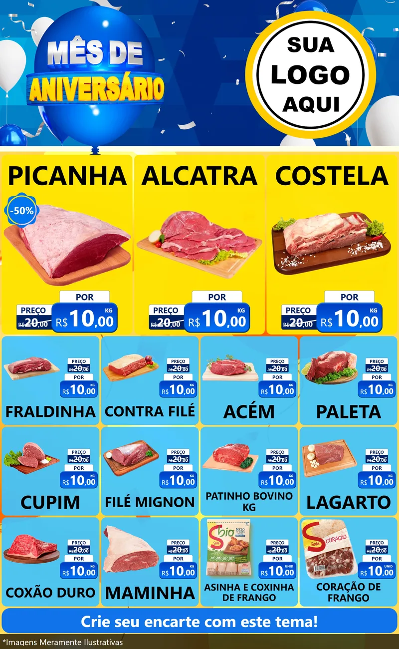 Modelo de Encarte para Encarte Grande com o tema Mês de Aniversário para Açougue