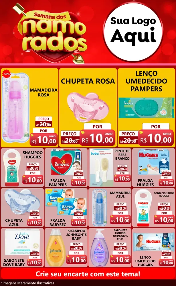 Modelo de Encarte para Encarte Grande com o tema Semana dos namorados para Bebês