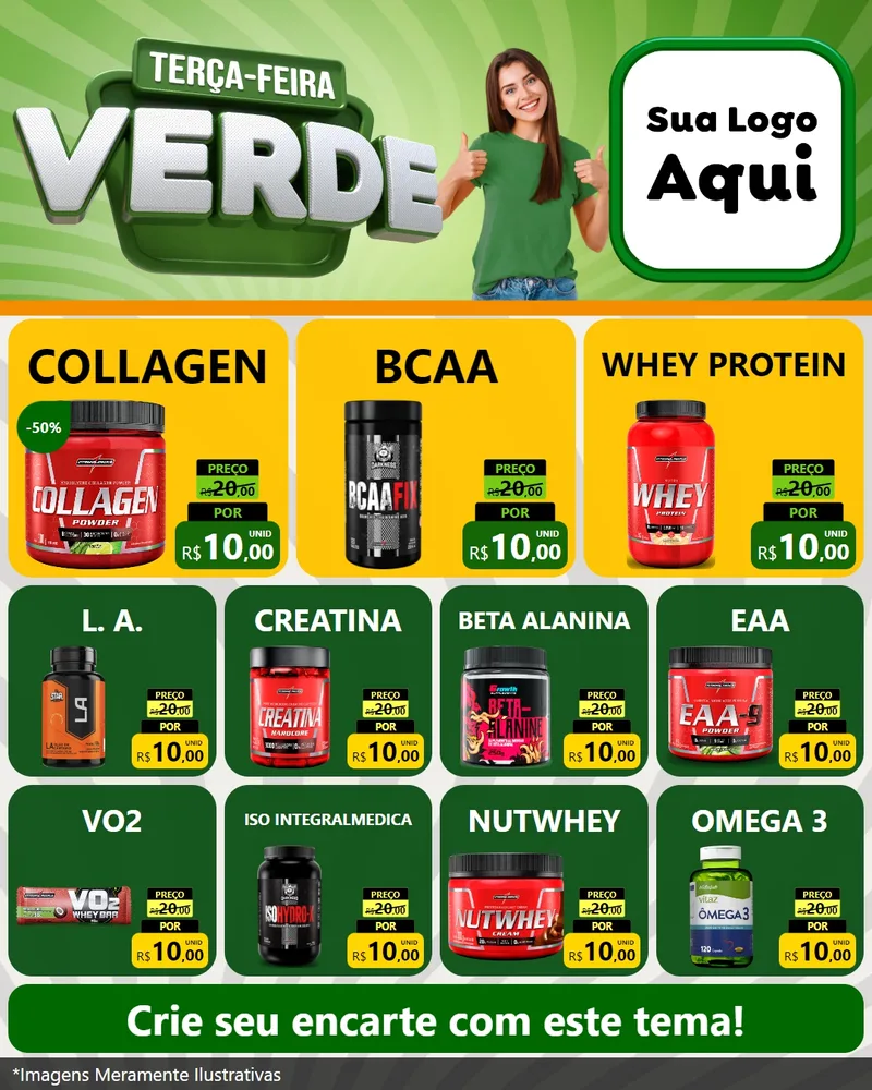 Modelo de Rede Social para Feed Instagram com o tema Terça - Feira Verde para Suplementos alimentares