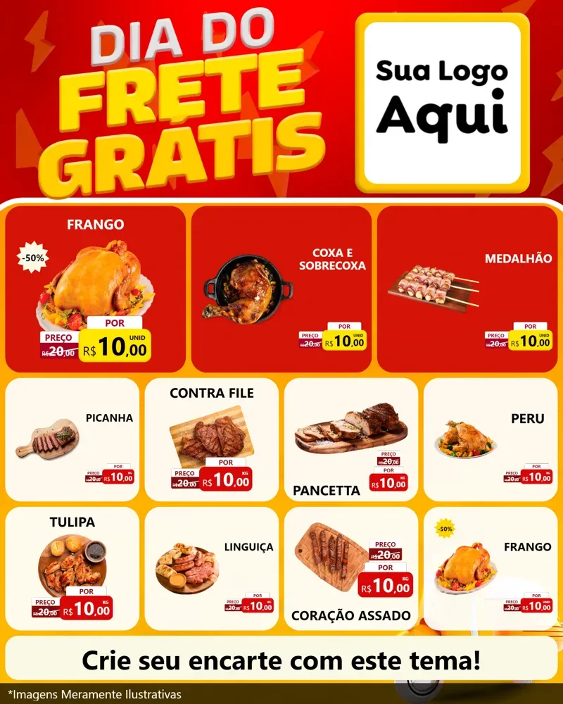 Modelo de Rede Social para Feed Instagram com o tema Dia do Frete Grátis para Assados
