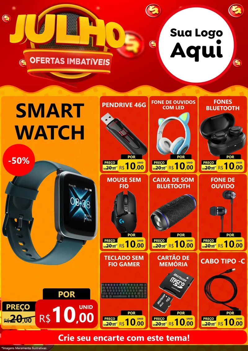 Modelo de Encarte para Encarte A4 Vertical com o tema Julho Ofertas Imbatíveis para Informática