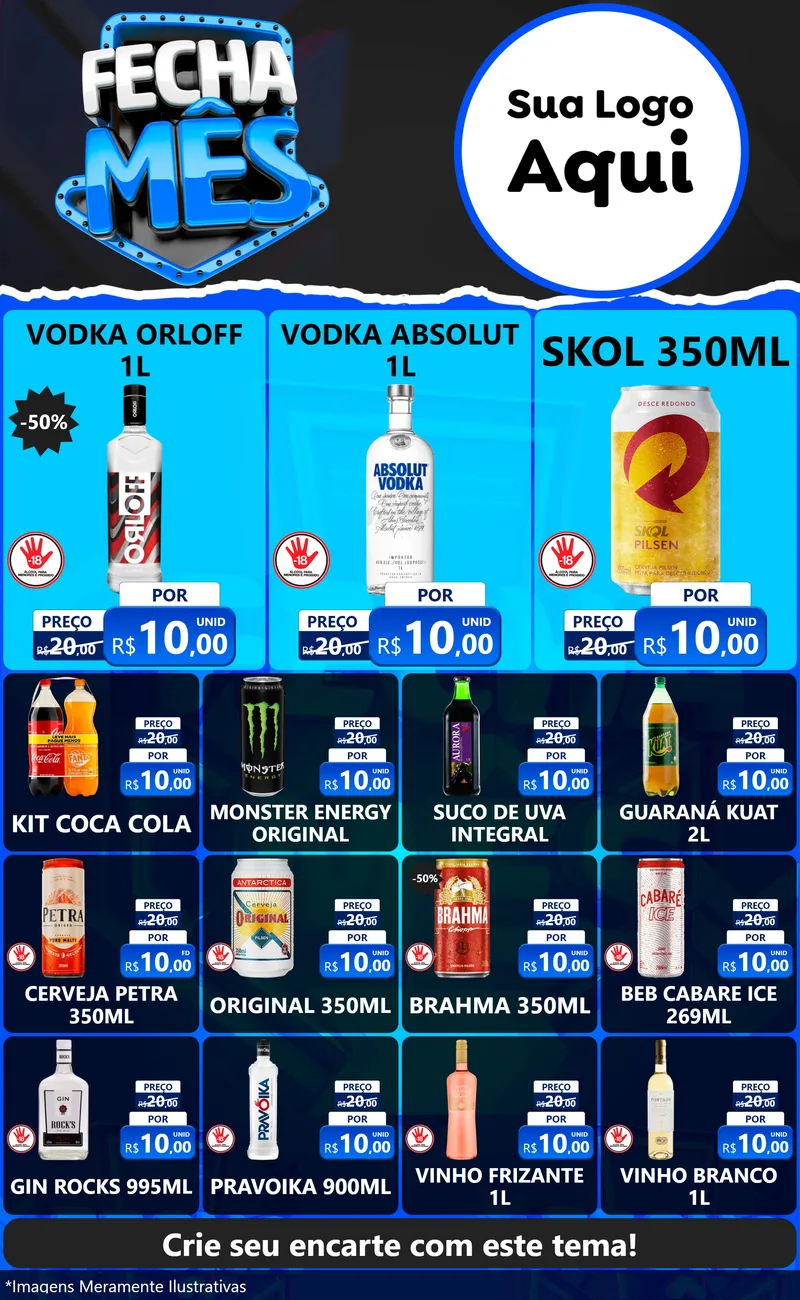 Modelo de Encarte para Encarte Grande com o tema Fecha Mês para Distribuidora de bebidas