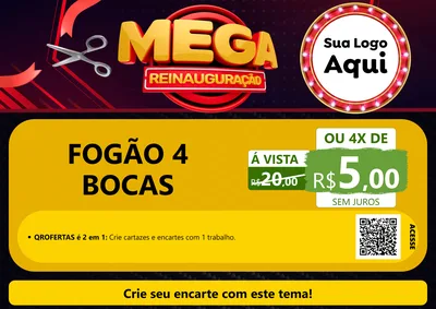 Modelo de Cartaz para Cartaz A4 Horizontal com o tema Mega Reinauguração para Móveis e Eletro