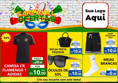 Modelo de Encarte para Encarte A4 Horizontal com o tema Carnaval de Ofertas para Roupas e acessórios