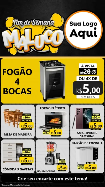 Modelo de Rede Social para Stories com o tema Fim de Semana Maluco para Móveis e Eletro