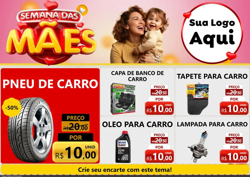 Modelo de Encarte para Encarte A4 Horizontal com o tema Semana das Mães para Auto peças
