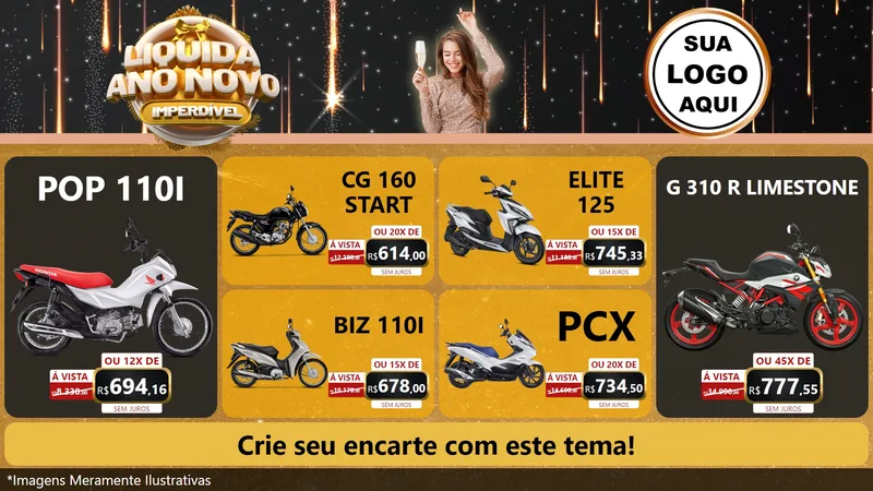 Modelo de TV para TV Horizontal com o tema Liquida Ano Novo Imperdível para Concessionaria de Motos