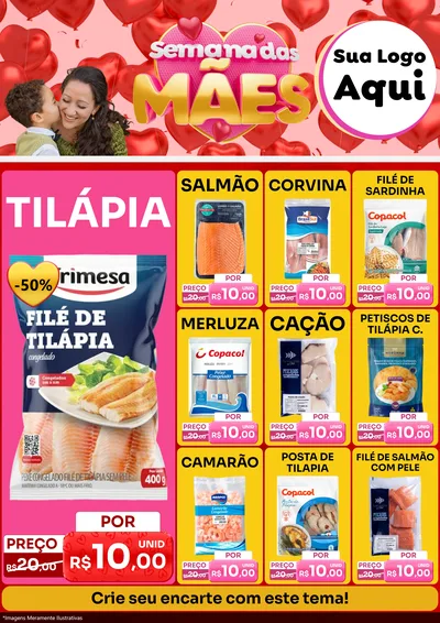 Modelo de Encarte para Encarte A4 Vertical com o tema Semana Das Mães para Peixaria