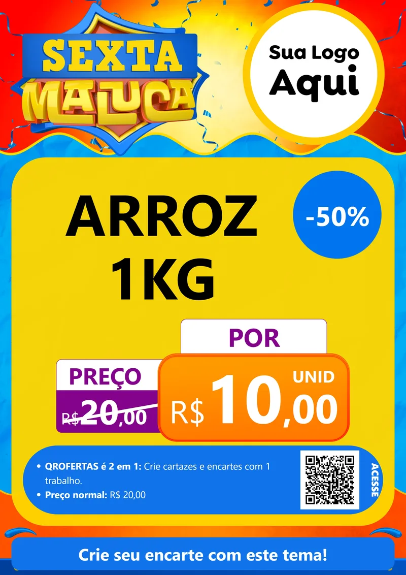 Modelo de Cartaz para Cartaz A4 Vertical com o tema Sexta Maluca para Supermercado