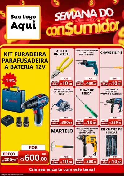 Modelo de Encarte para Encarte A4 Vertical com o tema Semana do Consumidor para Maquinas e Ferramentas
