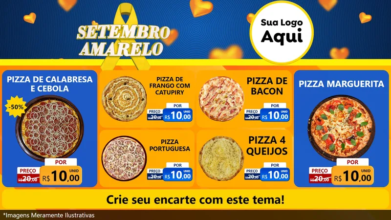 Modelo de TV para TV Horizontal com o tema Setembro Amarelo para Pizzaria