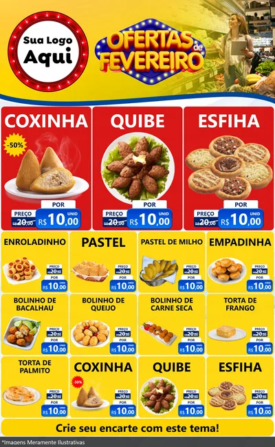 Modelo de Encarte para Encarte Grande com o tema Ofertas de Fevereiro para Salgadaria