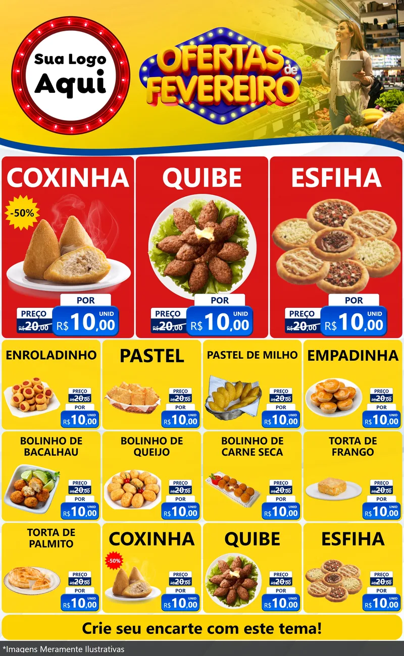 Modelo de Encarte para Encarte Grande com o tema Ofertas de Fevereiro para Salgadaria