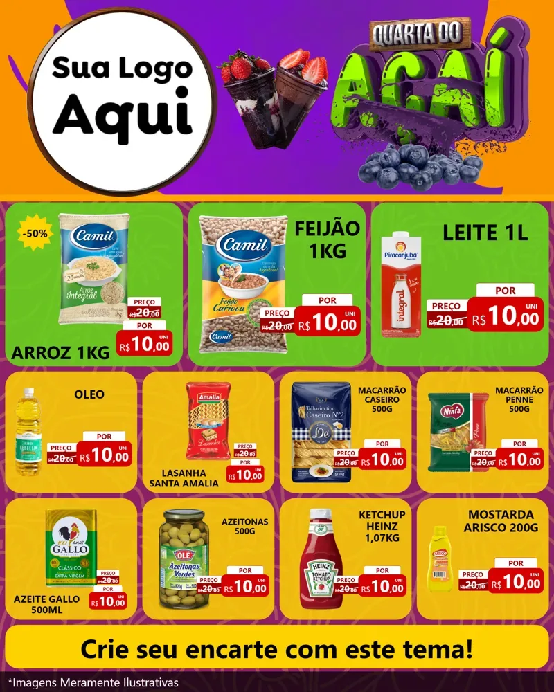 Modelo de Rede Social para Feed Instagram com o tema Quarta do Açaí para Supermercado