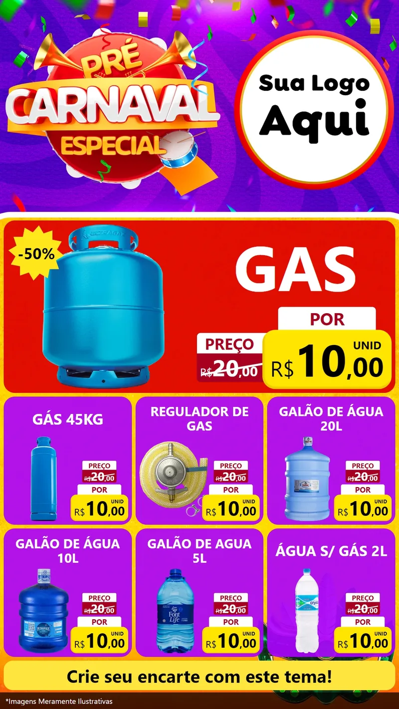 Modelo de Rede Social para Stories com o tema Pré-Carnaval Especial para Água e gás