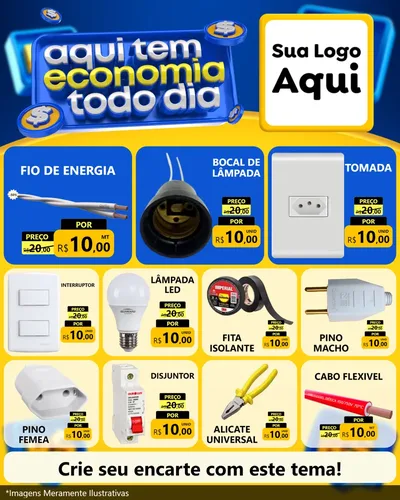 Modelo de Rede Social para Feed Instagram com o tema Aqui Tem Economia Todo Dia para Materiais Elétricos