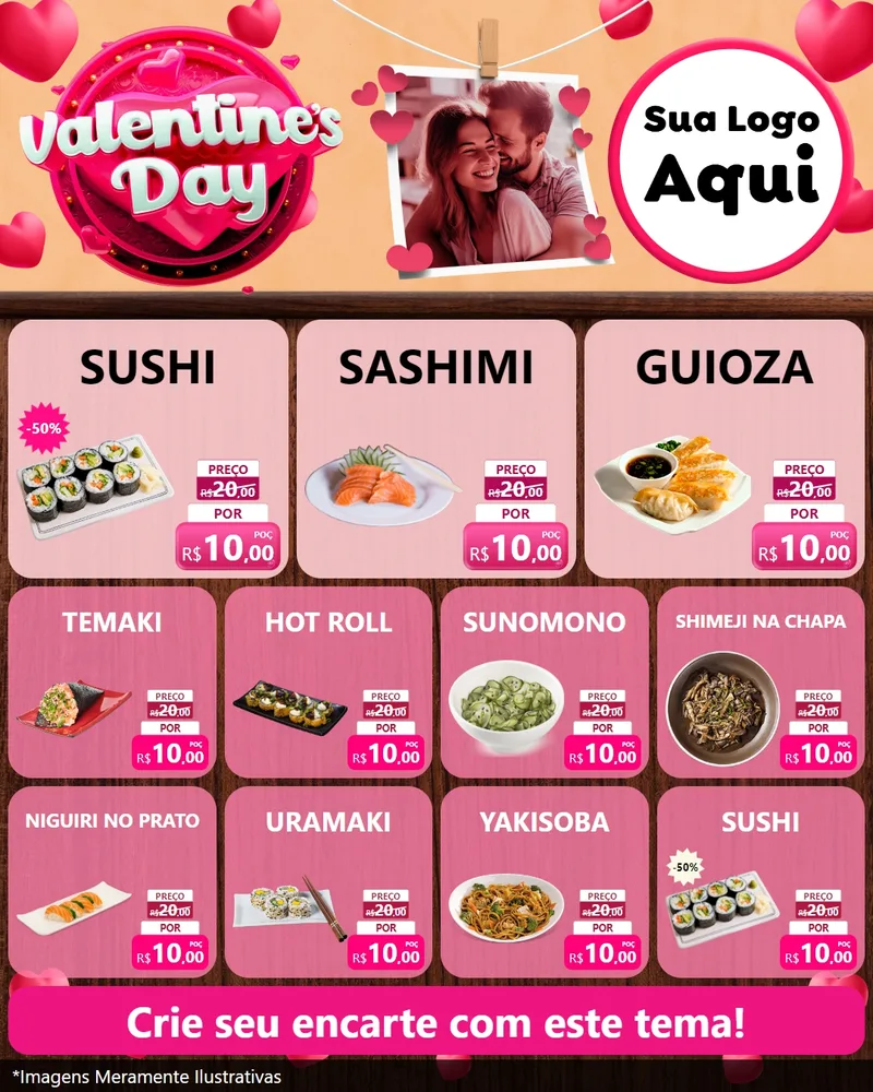 Modelo de Rede Social para Feed Instagram com o tema Valentine's Day para Comida japonesa